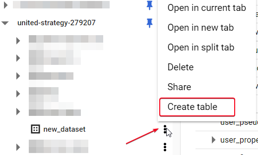 Иллюстрация: Создание таблиц в Google BigQuery через UI, также через оператор CREATE table