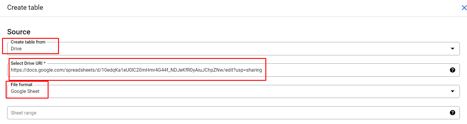 Иллюстрация: Создание таблиц в Google BigQuery через UI, также через оператор CREATE table