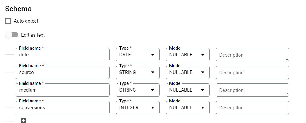 Иллюстрация: Создание таблиц в Google BigQuery через UI, также через оператор CREATE table
