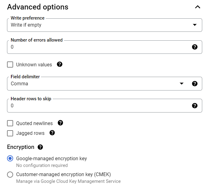 Иллюстрация: Создание таблиц в Google BigQuery через UI, также через оператор CREATE table