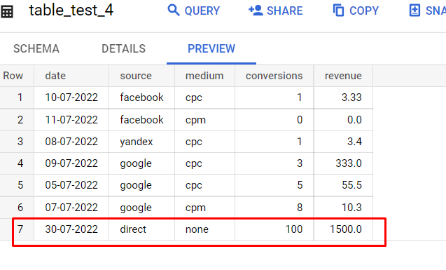 Иллюстрация: Создание таблиц в Google BigQuery через UI, также через оператор CREATE table