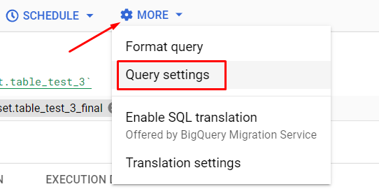 Иллюстрация: Создание таблиц в Google BigQuery через UI, также через оператор CREATE table