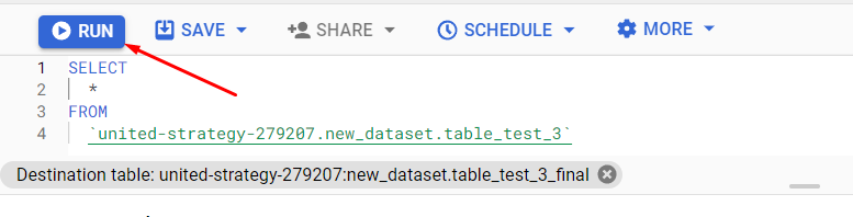 Иллюстрация: Создание таблиц в Google BigQuery через UI, также через оператор CREATE table
