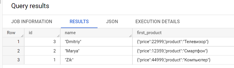 Иллюстрация: Использование JSON в Google BigQuery